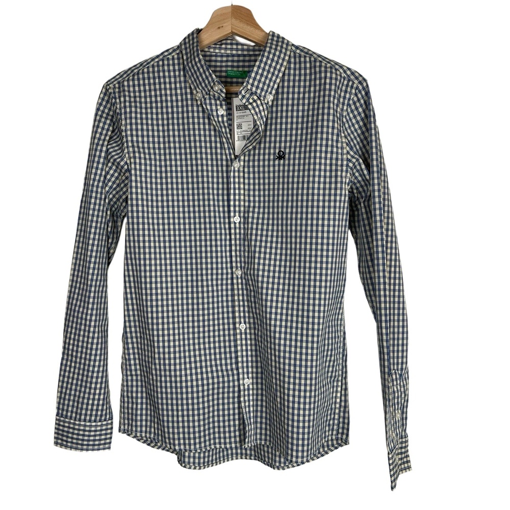 United Colors Of Benetton Kids Shirt 13/14 Blue Yellow Gingham Ivy League Preppy
